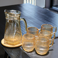 Coffret de luxe pour la maison : service à thé en verre ambré avec pichet et tasses