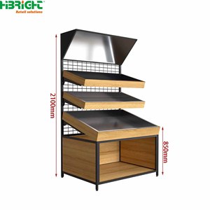 Étagère de présentation pour supermarché en bois grainé, unité de rayonnage au sol pour la vente au détail avec compartiments de rangement - Product Image 3