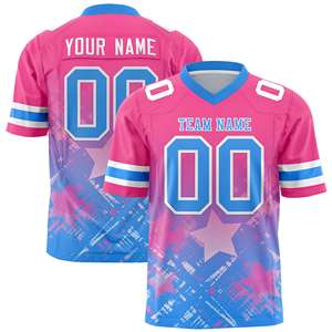 Maillot de football américain personnalisé rose et bleu clair avec dégradé d'étoiles - Product Image 1