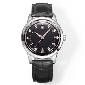 Elegant Antique Roman Numeral Dress Watch for Men with Pointer Dial Black Stainless Steel Case Leather Strap Quartz Watch - Product Image 2