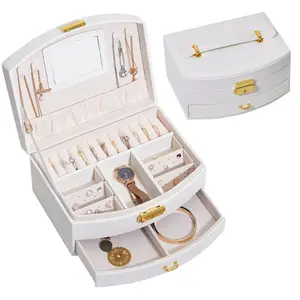 Double Layer Travel Jewelry Box Waterproof PU Leather Jewelry Storage Box for Rings Earrings Organizer