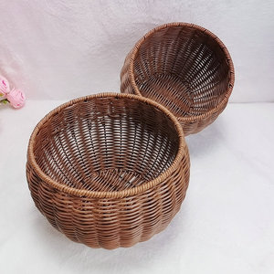 Round Woven Storage <b>Basket</b> Handmade Food Container Fruit Vegetable Snack <b>Basket</b> Desktop Display <b>Basket</b> - Product Image 2