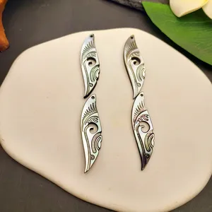 44x12mm đen môi vỏ lá quyến rũ tự nhiên Mẹ Ngọc Trai Mặt Dây chuyền mạ thủ công Tahitian hạt đối với trang sức làm khắc - Product Image 3