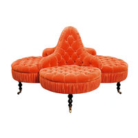 Canapé d'angle vintage de luxe unique en velours rouge, capitonné avec franges, pour hall d'hôtel, espace d'attente, canapé pivotant en bois pour la détente