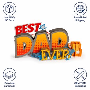 Best Dad Ever 3D Pop-Up Greeting Card Father's Day <b>Paper</b> Card With Stars And Comic Design - Product Image 6