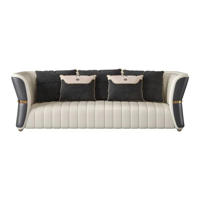 Set di divani in pelle da soggiorno vintage in acciaio inossidabile stile di lusso italiano di vendita caldo set di divani moderni per il tempo libero