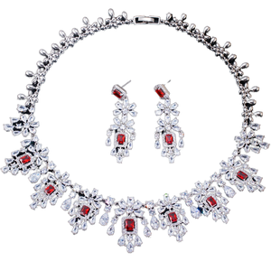 925 Sterling Silver Victorian Chokers <b>Necklace</b> Set with Synthetic <b>Ruby</b> and Cubic Zirconia Women's Wedding Jewelry Gift Set - Product Image 1