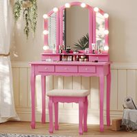 Table de maquillage avec miroir LED et tiroirs, coiffeuse blanche avec miroir éclairé, bureau et chaise de coiffeuse