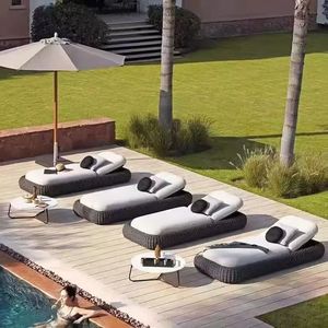 Tumbona Moderna de Cuerda para Hotel, Muebles de Exterior de Lujo para Resort, Tumbona para Piscina con Estructura de Aluminio, Set de Jardín, Tumbona de Cuerda para Villa - Product Image 4