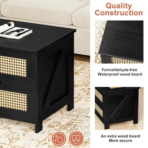 שולחן קפה ראטן שחור עץ כפרי עם ארבע מגירות סלון קוקטיילים מודרני שולחן מרכז שולחן - Product Image 5