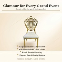 Chaise de banquet de luxe en métal doré, avec découpe ajourée complexe, assise rembourrée en PU souple, pour mariage, hôtel, restaurant
