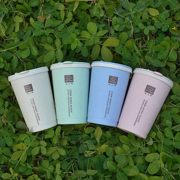 Tazas de viaje reutilizables personalizadas, taza de café ecológica de paja de trigo biodegradable