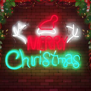 Merry Christmas Neon Sign <b>LED</b> Wall Decor <b>Light</b> <b>Red</b> Green Color Party Holiday Decoration Mounted Rectangular Shape - Product Image 2