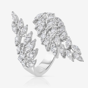 Anello Aperto con Zirconi a Forma di Piuma d'Angelo per Donne, Elegante Gioiello da Dito per Spose - Product Image 1