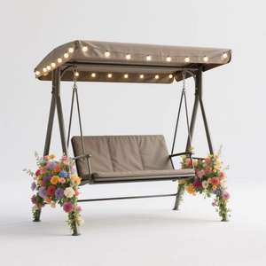 Modern 3-Seat Outdoor Furniture Patio Swing Adjustable Awning Rattan <strong>Hanging</strong> Swing <strong>Bed</strong> for Courtyard Park 600 D Fabric Cloth - Product Image 1