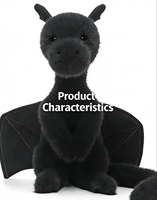 Peluche personnalisée Dragon Gallois Noir, jouet en peluche doux avec ailes, animal fantastique en peluche