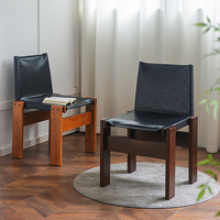 Chaise de salle à manger en bois massif de style Mid-Century, assise et dossier en cuir Nappa pleine fleur, design vintage Wabi-Sabi, sans accoudoirs, mobilier d'appoint pour la maison