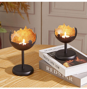 LANJO Iron Metal Square Shaped Votive Candle Stand Vintage Candlestick <b>Table</b> Top Iron Art Candlestick Decoration - Product Image 1