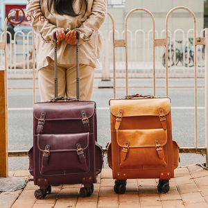 Maleta con Ruedas Joyir de Cuero Vacuno de Primera Calidad, 20 Pulgadas, Ruedas Giratorias de 360 Grados, Maleta de Viaje de Cuero Resistente, Unisex, Color Sólido - Product Image 1