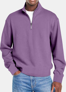 Alta Qualidade 100% Algodão Pullover Quarter Zip Atacado Malha Moda Square Collar Plain Customized Logo Sweatshirts para Homens - Product Image 3
