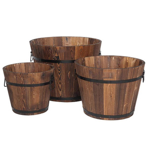 Wholesale <strong>Wooden</strong> <strong>Planter</strong> Barrel Real Wood Indoor Outdoor Flower Pot With Drainage Holes Small Garden Container <strong>Box</strong> - Product Image 1