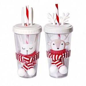 Gobelet réutilisable personnalisé avec couvercle, motif lapin/élan - Tasse de voyage pour enfants et adultes, cadeau de Noël idéal - Product Image 1
