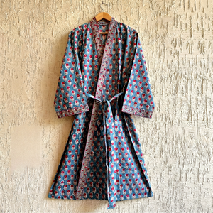 Bata Kimono Larga Informal de Manga Larga con Cuello en V, Estampado Floral, Tejida a Mano, 100% Algodón, de Secado Rápido, para Mujer, para la Playa - Product Image 1