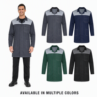 Blouse de travail personnalisée à blocs de couleur, manches longues, longueur genou, vêtement de travail industriel, patte de boutonnage dissimulée, uniforme pour technicien d'atelier d'usine
