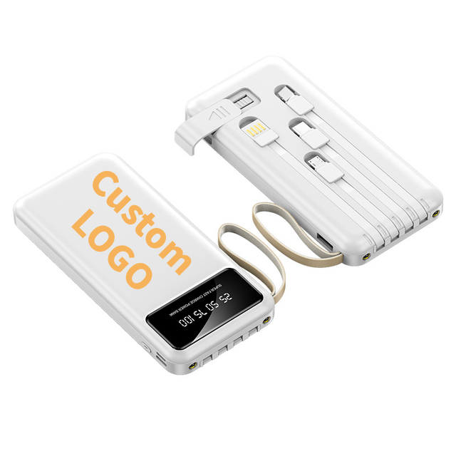 Custom Logo Mobile Portable Charging Power Bank 10000 Outdoor Battery Comes With Four Cable Charging 10000mah Power Bank