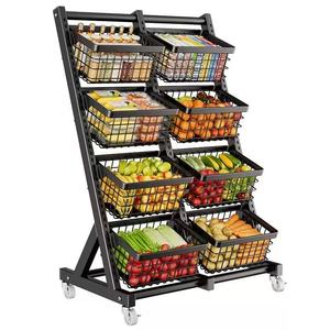 Giá để đồ ăn nhẹ, giá để rau củ quả gia dụng bằng kim loại nhiều tầng có bánh xe, giá để siêu thị - Product Image 3
