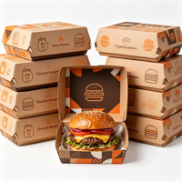 Boîte en papier kraft personnalisée avec logo imprimé pour emporter, frites, poulet, hamburgers, conteneur à emporter, emballage jetable pour la restauration rapide