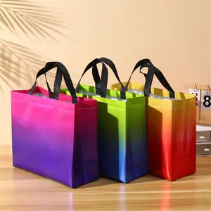 Высококачественные многоразовые Многоразовые градиентные лазерные сумки для покупок, Нетканая упаковка с ручкой с логотипом