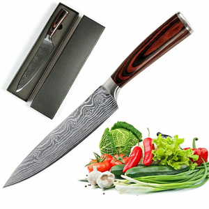 Full Tang Ergonomic Handle Design Kitchen Chef <b>Knife</b> Customizable OEM Damascus Steel Chef <b>Knife</b> with Wooden Handle - Product Image 1