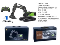 Excavatrice RC HUINA 1593 à l'échelle 1:14, tracteur à chenilles en alliage métallique, voiture télécommandée électrique 2,4G, portée de 20 m, 12 canaux pour enfants