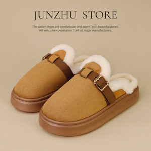 Nouvelles <span class=keywords><strong>mules</strong></span> à plateforme pour femmes 2026, style Boston, en daim, doublées de fourrure chaude, avec bride à boucle, pour l'intérieur et l'extérieur - Product Image 1