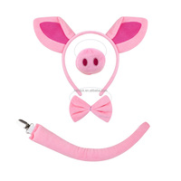 Accessoires de déguisement d'Halloween en peluche polyester rose cochon, comprenant des oreilles, ensemble 3 pièces, unisexe adultes