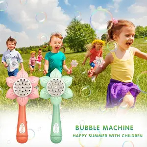 Flor bolha metralhadora para crianças ventilador com 2 garrafas bolha verão brinquedo para crianças