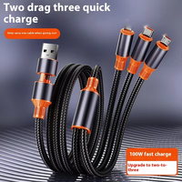 100W Charge Rapide 3 en 2 Câble de Données 6A Épais Nylon Tressé Type-C Charge Multifonctionnel pour Téléphone