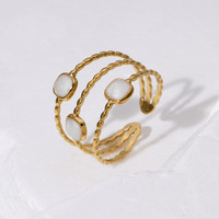 Bague ajustable tendance en acier inoxydable plaqué or 18 carats pour filles, avec motif géométrique et émail rouge