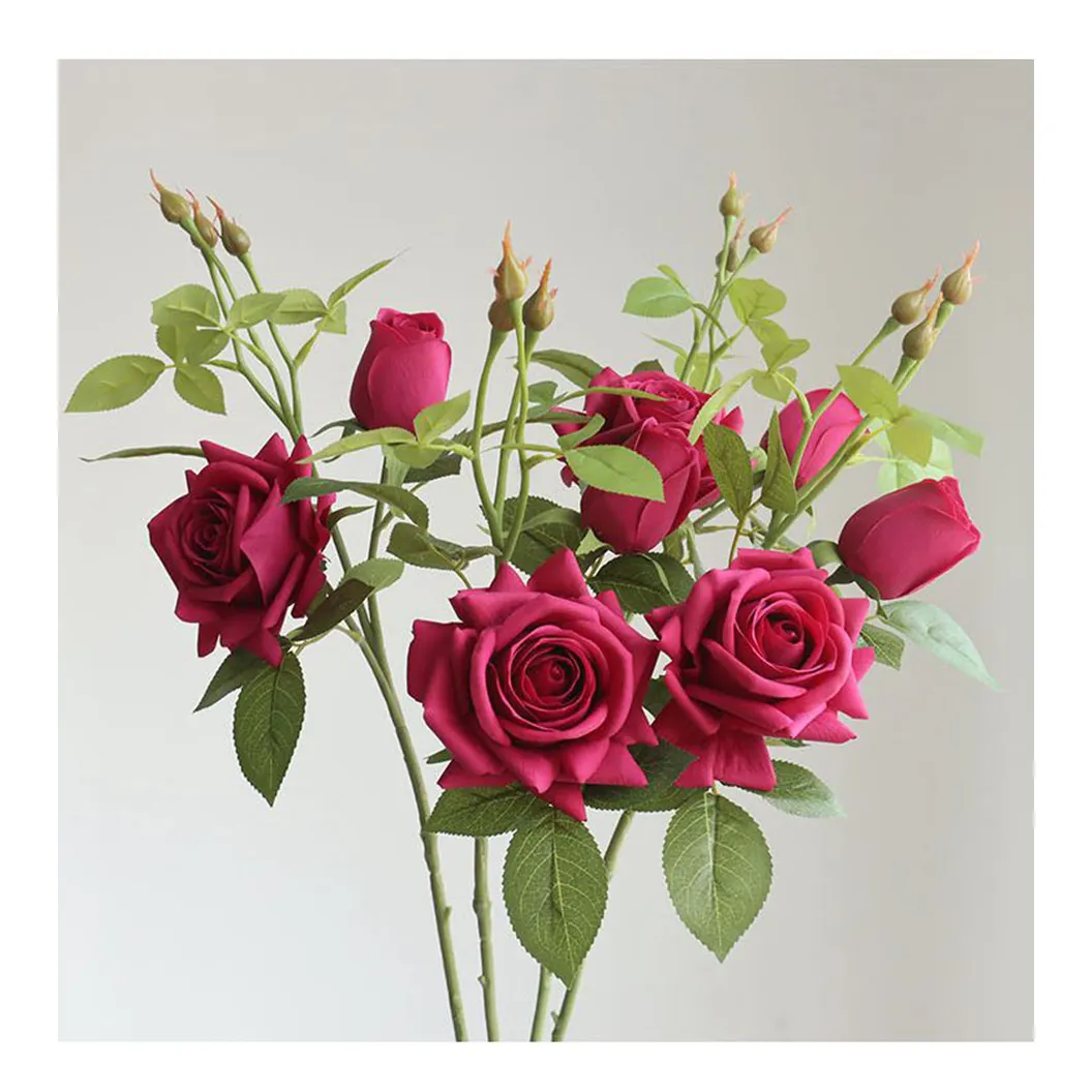 Hoge Kwaliteit Kunstmatige Real Touch Rose Bloemen Hete Roze Huwelijksfeest Verjaardag Decoratieve Bloem