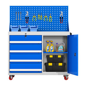 Tool Cabinet Heavy Duty Metal <b>Workshop</b> Storage Mobile With Wheels <b>Drawers</b> And Pegboard 1200x900x400mm Factory Use - Product Image 1