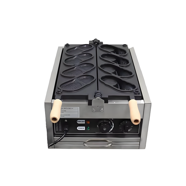 New 220V Commercial Electric Non-Stick Shoe Shape Waffle Maker 4pcs Stainless Steel Waffle Iron High Productivity Push Button