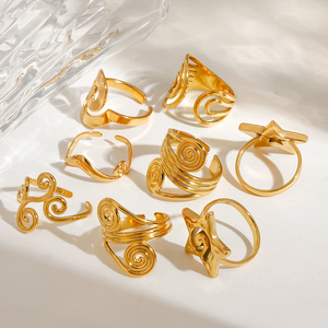 Модные ювелирные изделия, нестандартные пользовательские кольца 18k позолоченные из нержавеющей стали водонепроницаемый дизайн океана Открытое кольцо для женщин - Product Image 3