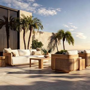Conjunto de Sofá de Teca Impermeable para Exteriores, Muebles de Jardín Resistentes al Agua, Sofá de Madera Sólida para Patio o Villa - Product Image 1