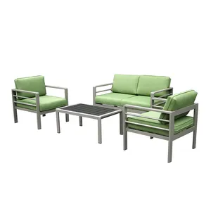 OEM 4pcs set metal Coffee table aluminum green color outdoor patio garden furniture