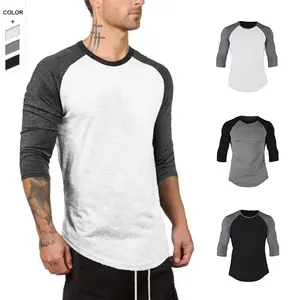 Men 3/4 Sleeve T Shirt High Quality Gym Fitness Apparel Summer Men Raglan T Shirt