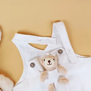 Pinuotu Custom Girl Bear Baby Rompers Sleeveless Denim Summer Cute Infants Solid White Clothing Cotton Plain Overalls