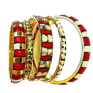 Best thnic Gold Plated Zinc Alloy Resin Brass Bangles Sets <b>Red</b> Inlay Premium Geometric Pattern Women's Fashionable Bangles - Product Image 1