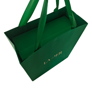 Bolsa de Mano Verde Oliva Oscuro Personalizada de Alta Calidad, Papel Kraft Especial con Impresión de Logotipo Dorado para Regalos y Compras - Product Image 3