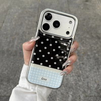 Coque arrière INS à points quadrillés pour iPhone 17 13 11 Pro Max, coque de téléphone électroplaquée à bord argenté pour iPhone 18 Pro